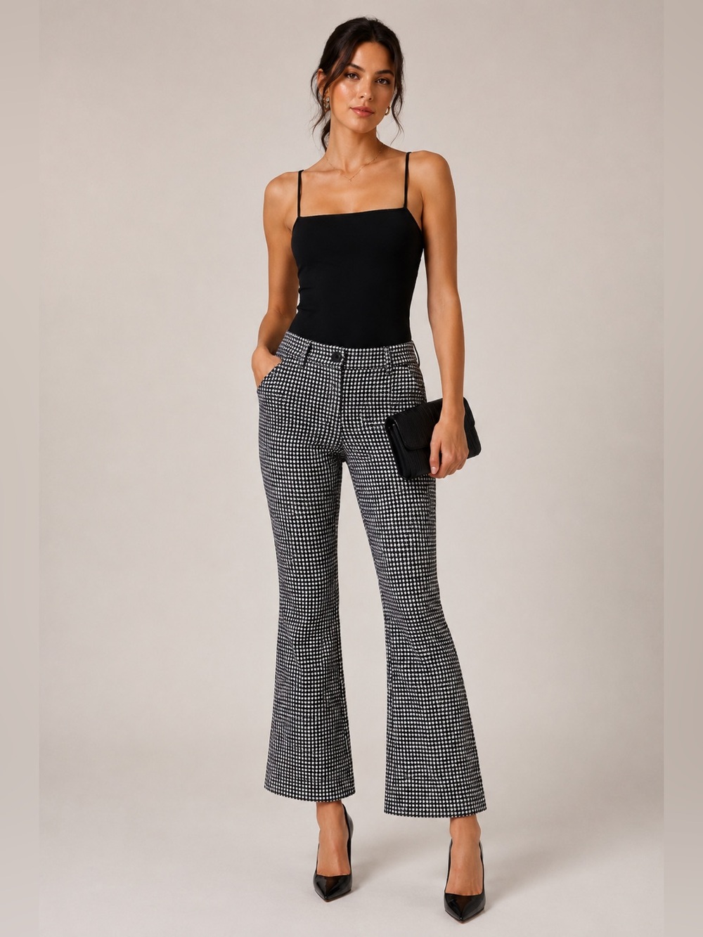 AVEC LES FILLES Houndstooth Flared Pants